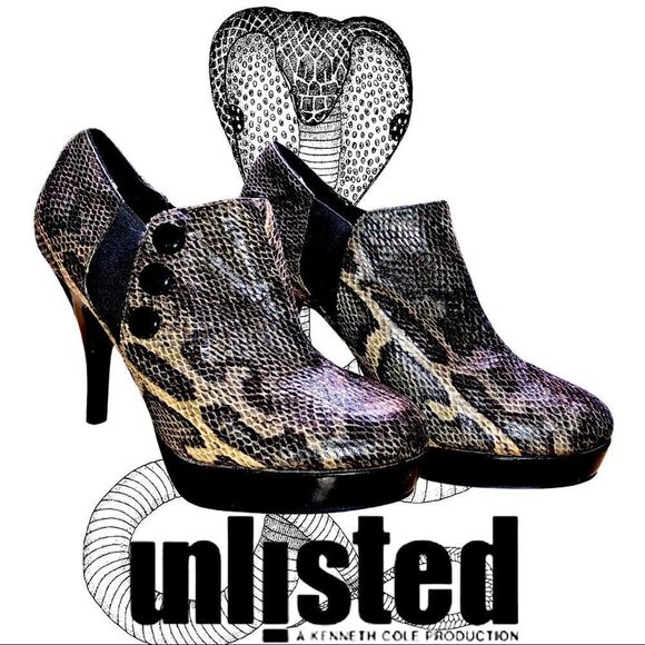 UNLISTED by Kenneth Cole women’s high heel ankle booties, size 9.5. snake skin - Picture 2 of 7